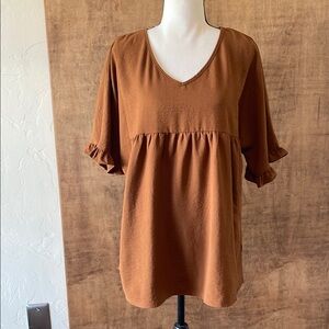 Women's Rustic Brown Ruffle Sleeve Top
